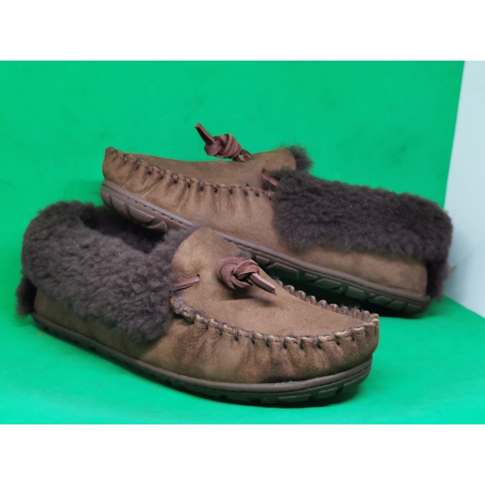 LL Bean Women Size 9 M Brown Suede Sheep Wool Shearling Lined Slippers Shoes